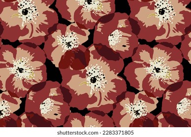 monochrome solid simple big flower arrangement with medium color, all over vector design with brown and dark solid background illustration digital image for textile printing factory