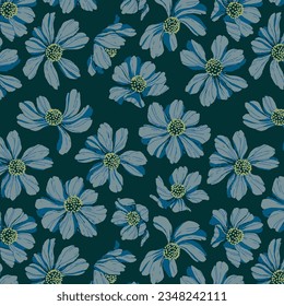 Monochrome solid simple big hibiscus flower pattern with Tosca tone background, all over vector design illustration digital images for textile or wrapping paper printing factory