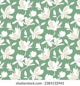 monochrome solid simple blooming lily flower all-over pattern with bright green tones, textile, wrapping paper, and carpet design print illustration vector digital image printing factory