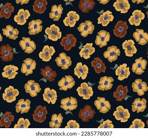 monochrome solid simple flower  arrangement with dark color, all over vector design brown tone illustration digital image for textile and wrapping paper printing factory