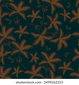 monochrome a solid small hibiscus flower with stalk leaves pattern, all over vector design with solid background illustration digital image for textile or wrapping paper printing factory