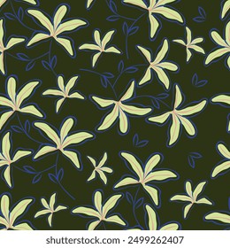 monochrome a solid small hibiscus flower with stalk leaves pattern, all over vector design with solid background illustration digital image for textile or wrapping paper printing factory