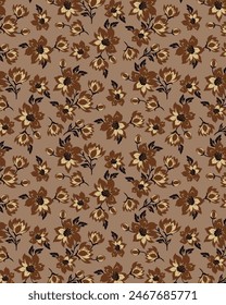 monochrome solid vector abstract small hibiscus flower all-over textile design arrangement, all-over seamless pattern with brown tone color illustration digital print image