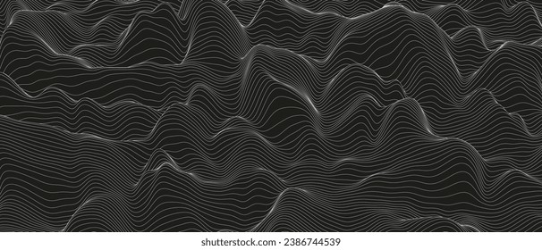 Monochrome sound line waves abstract background . Distorted line shapes on a black background.