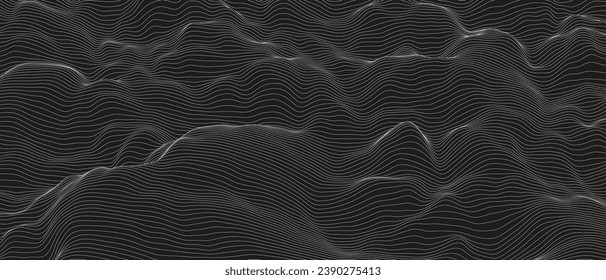 Monochrome sound line waves abstract background . Distorted line shapes on a black background.