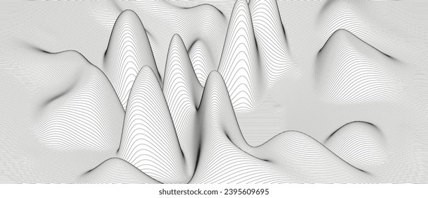 Monochrome sound line waves abstract background . Distorted line shapes on a white background.