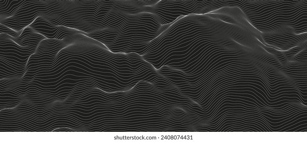 Monochrome sound line waves abstract background . Distorted line shapes on a black background.