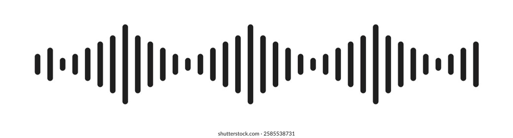 Monochrome Sound Wave Symbol, Music Waveform, Audio Frequency, Volume And Pulse. Black and White Colored Waves.