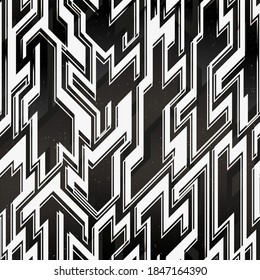 Monochrome space geometric pattern with grunge background.