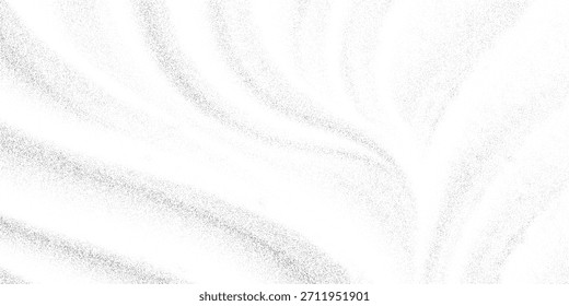 Monochrome speckle gradient under soft diagonal flow, faint bands of pointillism grain. Subtle wave texture, powdery backdrop, modern minimalist background. Vector illustration.