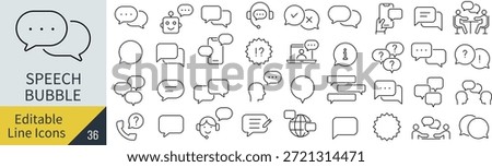 Monochrome Speech Bubble Line Icon Set (Vector)