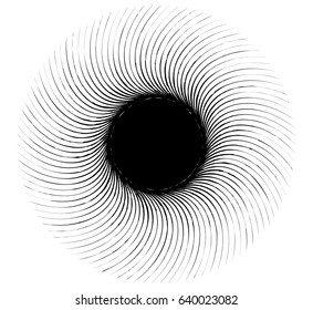 Monochrome spiral geometric. Rotating radial lines abstract design element