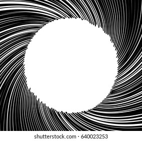 Monochrome spiral geometric. Rotating radial lines abstract design element