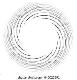 Monochrome spiral geometric. Rotating radial lines abstract design element