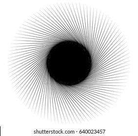 Monochrome spiral geometric. Rotating radial lines abstract design element