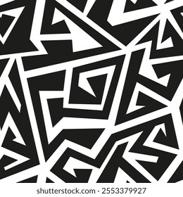Monochrome Spiral maze geometric seamless pattern