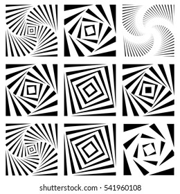 Monochrome spiral, twirl element. Geometric rotating shape.