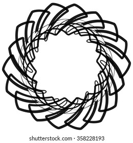 Monochrome spirograph element with intersecting lines. Abstract vector shape.