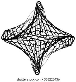 Monochrome spirograph element with intersecting lines. Abstract vector shape.