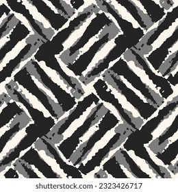 Monochrome Splattered Paint Textured Checked Pattern