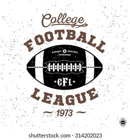 monochrome sport hipster vintage label , badge, crest "college football league" for flayer poster logo or t-shirt apparel clothing print with lettering and ball