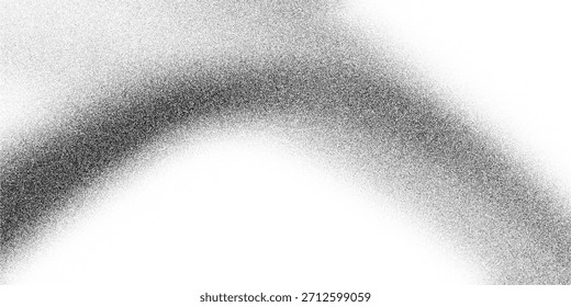 Arco de grão de spray monocromático, banda de manchas densas com queda suave. Fotocópia de névoa, vinheta arenosa, pontilhismo de alto contraste, ilustração vetorial