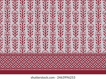 MONOCHROME SPRIG FLORAL WITH BORDER AJRAKH PATTERN AND BLOCK PRINT PATTERN BATIK PRINT BACKGROUND DIGITAL PRINTING TEXTILE PATTERN