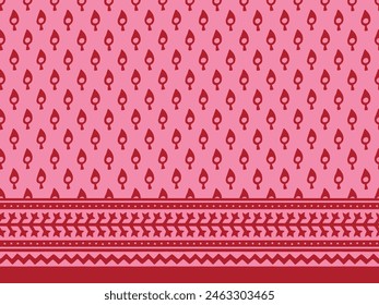 MONOCHROME SPRIG FLORAL WITH SEAMLESS BORDER AJRAKH PATTERN AND BLOCK PRINT PATTERN BATIK PRINT BACKGROUND DIGITAL PRINTING TEXTILE PATTERN