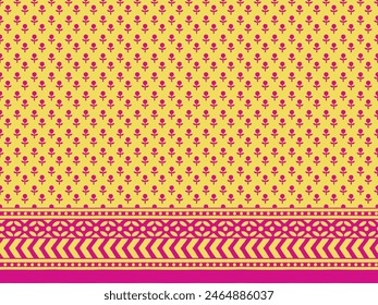 MONOCHROME SPRIG FLORAL WITH SEAMLESS BORDER AJRAKH PATTERN AND BLOCK PRINT PATTERN BATIK PRINT BACKGROUND DIGITAL PRINTING TEXTILE PATTERN