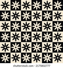 monochrome spring and summer daisy vector seamless pattern, black and white chamomile graphic wallpaper,
vector illustration of a black and white check pattern with flowers