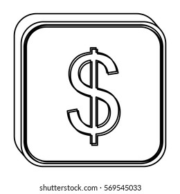 monochrome square contour with currency symbol of dollar