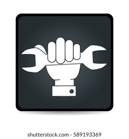 monochrome square emblem of hand with wrench