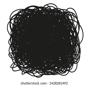 Monochrome square on white. Tangled texture with hatching lines. Hand drawn dinamic scrawls. Background for banners, posters, flyers and textiles. Black and white illustration