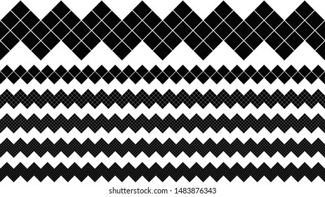 Monochrome square pattern page divider line set - abstract black and white vector design elements from diagonal squares