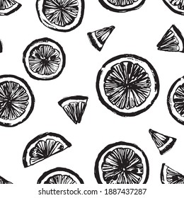 monochrome stamp pattern with orange or citrus