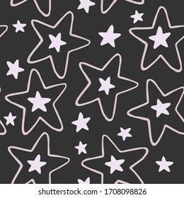 Monochrome stars seamless pattern. Abstract star shapes elements wallpaper. Design for fabric, textile print, wrapping paper, childish textiles. Simple vector illustration.