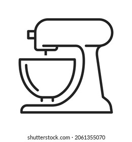 Monochrome stationary mixer icon line vector illustration. Simple logo kitchen electronic appliance for mixing cooking ingredients isolated on white. Technology device with bowl for blending