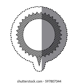 monochrome sticker of circular speech with sawtooth contour with stripes vector illustration
