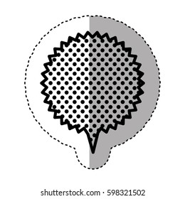 monochrome sticker with circular speech with sawtooth contour and tail with background with dots vector illustration
