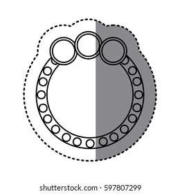 monochrome sticker of circular speech with three circles in top side vector illustration