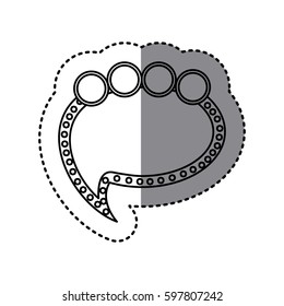 monochrome sticker of cloud speech with tail and four circles in top side vector illustration