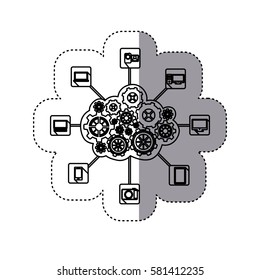 monochrome sticker of concept of cloud maintenance service of electronic equipment vector illustration