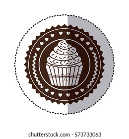 monochrome sticker with cupcake in round frame vector illustration