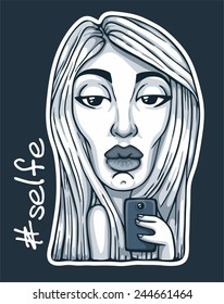 monochrome sticker girl made Selfe