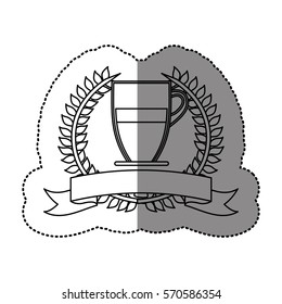 monochrome sticker with olive crown with ribbon and glass jar of coffee with handle
