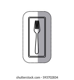 monochrome sticker of rectangle banner frame with silhouette fork vector illustration