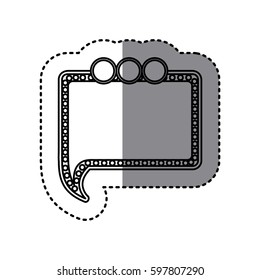 monochrome sticker of rectangular speech with tail and three circles in top side vector illustration