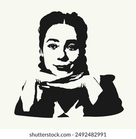 Monochrome sticker set with a woman's face. Stickers with different emotions. The position of the face. Halftone silhouettes. Icons for messages, creating an atmosphere, website, avatar. Vector