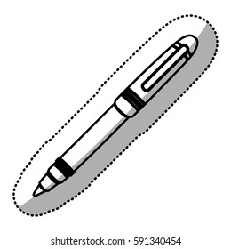 monochrome sticker silhouette with pen vector illustration