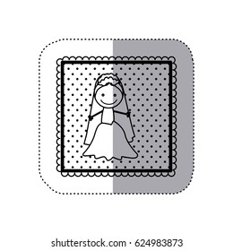 monochrome sticker in square frame and dotted with hand drawn bride vector illustration